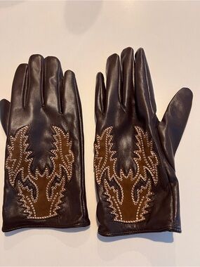 Steve Madden women Leather Embroidered Gloves